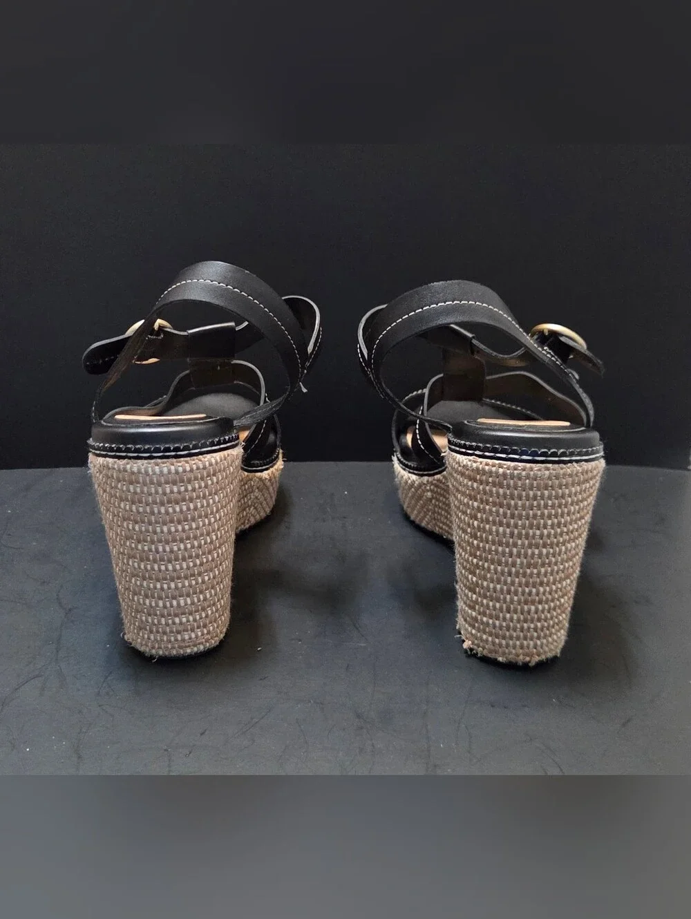 Cole Haan Womens 10B Black Slingback Wedge Sandals Grand Series Cloudfeel 0192
